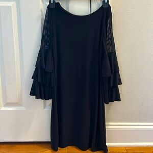 Black knee length dress with ruffle sleeved size 16 (juniors)